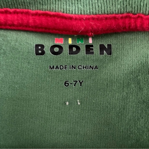 Mini Boden Green Red Santa Clause Christmas  Holiday Cotton Long Sleeve 6-7 - Picture 3 of 4